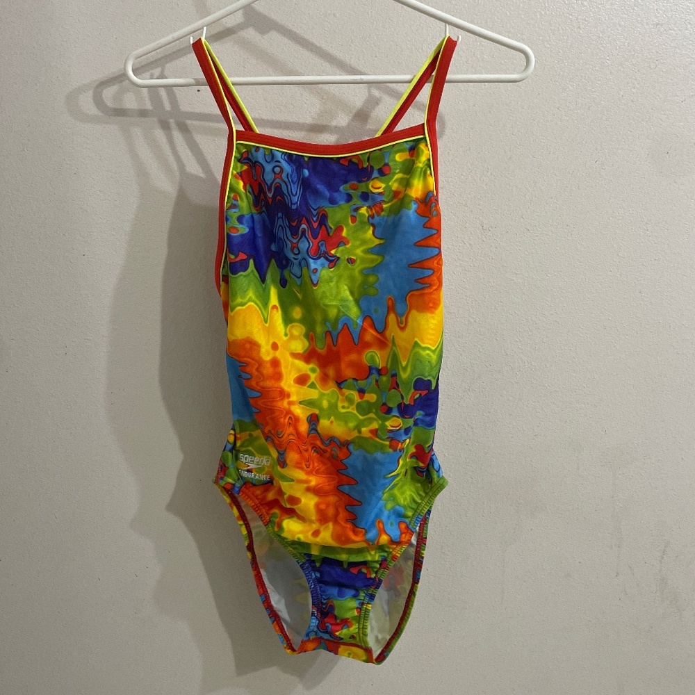 Speedo Endurance Rainbow Print Cross Back Keyhole One Piece Swimsuit